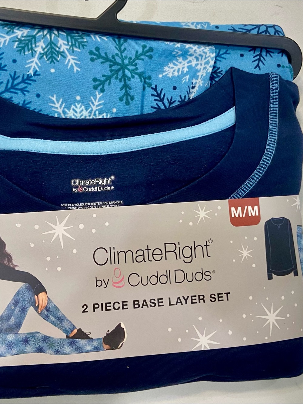 Cuddl Duds Women's Navy & Light Blue Snowflake 2-Piece Base Layer Set